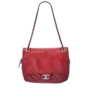 Chanel Red Calfskin Leather Flap Messenger Bag (Authentic Pre-Loved)